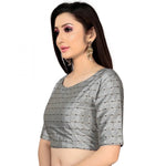 Load image into Gallery viewer, Women's Brocade, Inner-Cotton Full Stitched Padded Blouse (Light Gray ) Kashvii