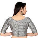 Load image into Gallery viewer, Women's Brocade, Inner-Cotton Full Stitched Padded Blouse (Light Gray ) Kashvii
