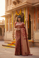 Load image into Gallery viewer, Women's Banarasi Silk Saree (Red, 5-6mtrs)