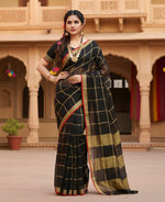 Load image into Gallery viewer, Women's Kota Doria Cotton Saree With Blouse (Black,6-3 Mtrs) Kashvii