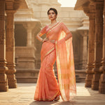 Load image into Gallery viewer, Women's Kota Doria Cotton Saree With Blouse (Peach,6-3 Mtrs) Kashvii