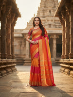 Load image into Gallery viewer, Women's Kota Doria Cotton Saree With Blouse (Orange,6-3 Mtrs) Kashvii