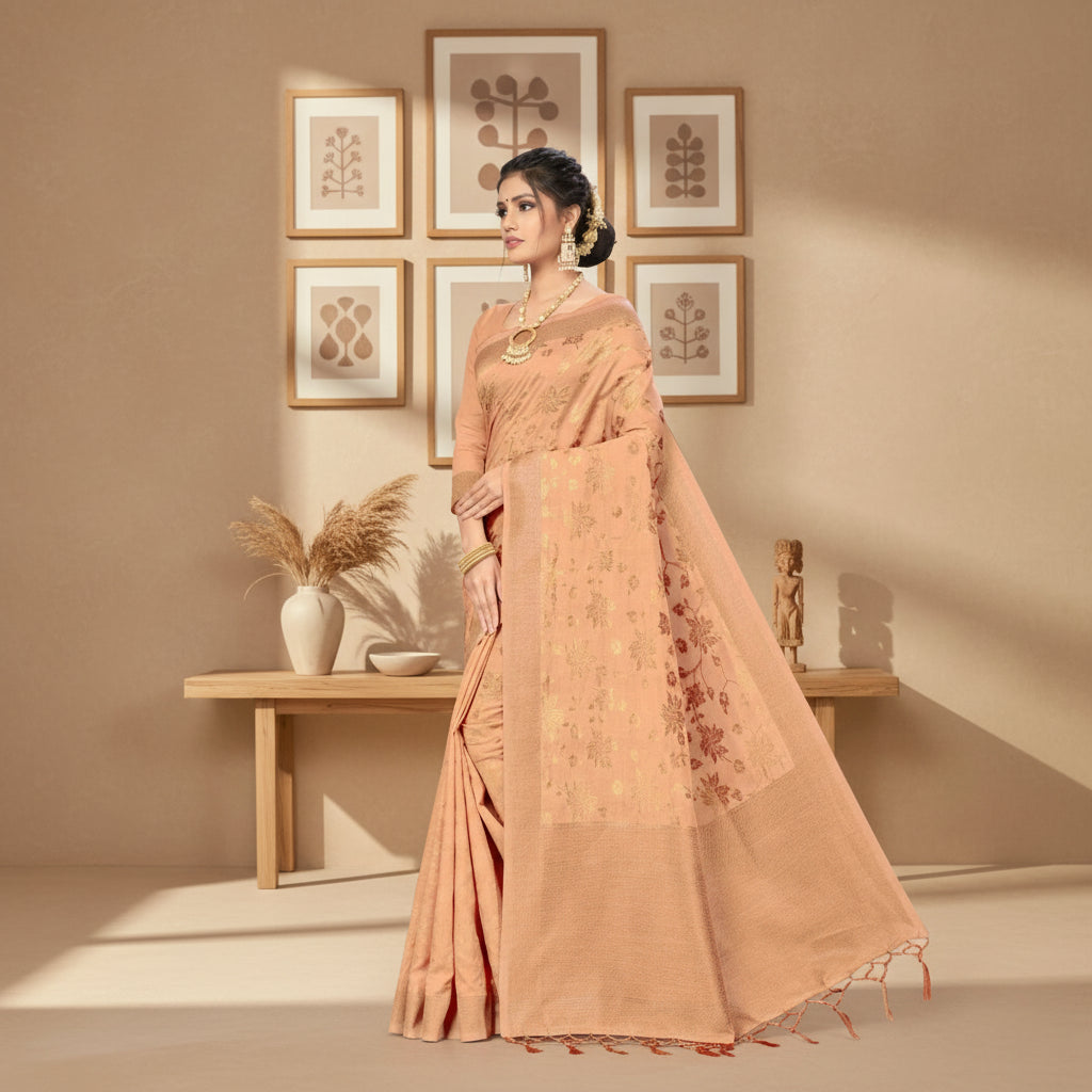 Women's banarasi (spun cotton) saree (beige,5 6 mtrs) kashvii