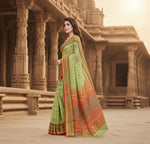 Load image into Gallery viewer, Women's Kota Doria Cotton Woven Butta Saree With Blouse (Light Green, 5-6 Mtrs)