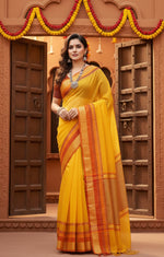 Load image into Gallery viewer, Women's Kota Doria Cotton Border Saree With Blouse (Yellow, 5-6 Mtrs) Kashvii