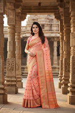 Load image into Gallery viewer, Women's Kota Doria Cotton Woven Butta Saree With Blouse (Peach, 5-6 Mtrs) Kashvii
