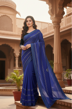Load image into Gallery viewer, Women's Vichitra Silk HotFix Stone Work Saree With Blouse (Blue, 5-6 Mtrs) Kashvii