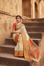 Load image into Gallery viewer, Women's Kota Doria Cotton Woven Butta Saree With Blouse (Cream, 5-6 Mtrs) Kashvii