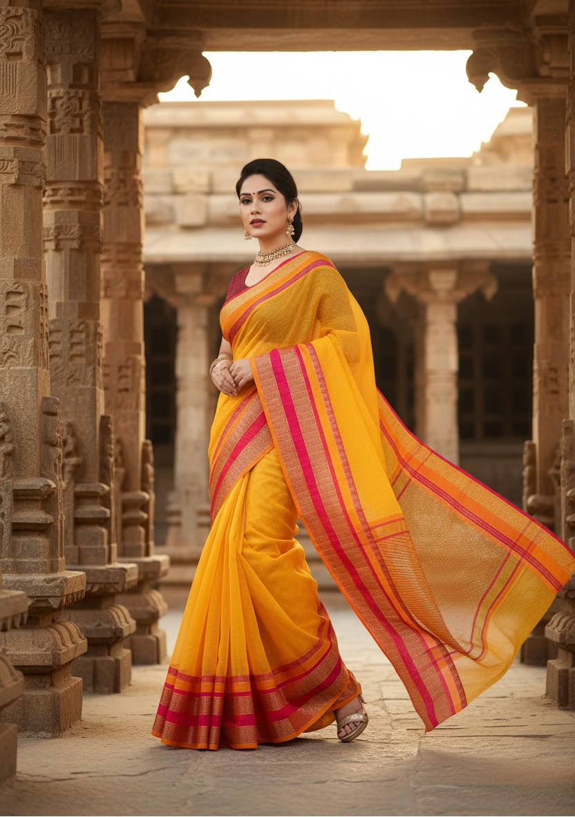 Women's kota doria cotton border saree with blouse (gold, 5 6 mtrs) kashvii