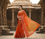 Load image into Gallery viewer, Women's Kota Doria Cotton Border Saree With Blouse (Orange, 5-6 Mtrs) Kashvii