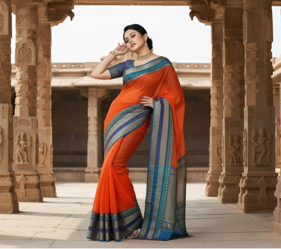 Women's kota doria cotton border saree with blouse (fanta, 5 6 mtrs) kashvii