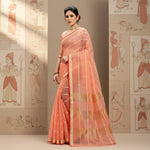 Load image into Gallery viewer, Women's Kota Doria Cotton Checked Saree With Blouse (Peach, 5-6 Mtrs) Kashvii