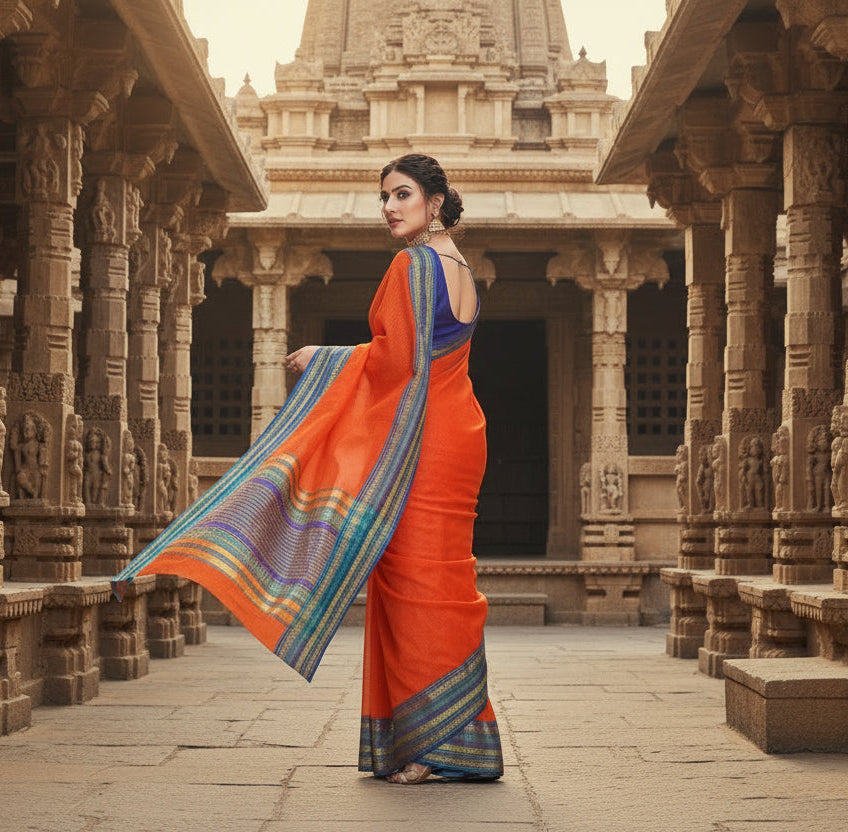 Women's kota doria cotton bordered saree with blouse (fanta, 5 6 mtrs) kashvii