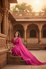 Load image into Gallery viewer, Women's Georgette Plain Saree With Blouse (Pink, 5-6 Mtrs)