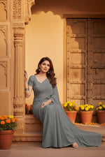 Load image into Gallery viewer, Women's Georgette Plain Saree With Blouse (Grey, 5-6 Mtrs)