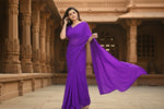 Load image into Gallery viewer, Women's Georgette Plain Saree With Blouse (Purple, 5-6 Mtrs)