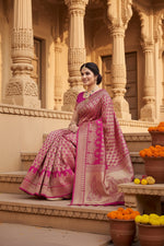 Load image into Gallery viewer, Women's Jacquard Silk Kanjivaram Jacquard Silk Saree With Blouse (Pink, 5-6 Mtrs)