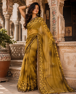 Load image into Gallery viewer, Georgette Floral Printed Saree With Unstitched Blouse(Yellow)