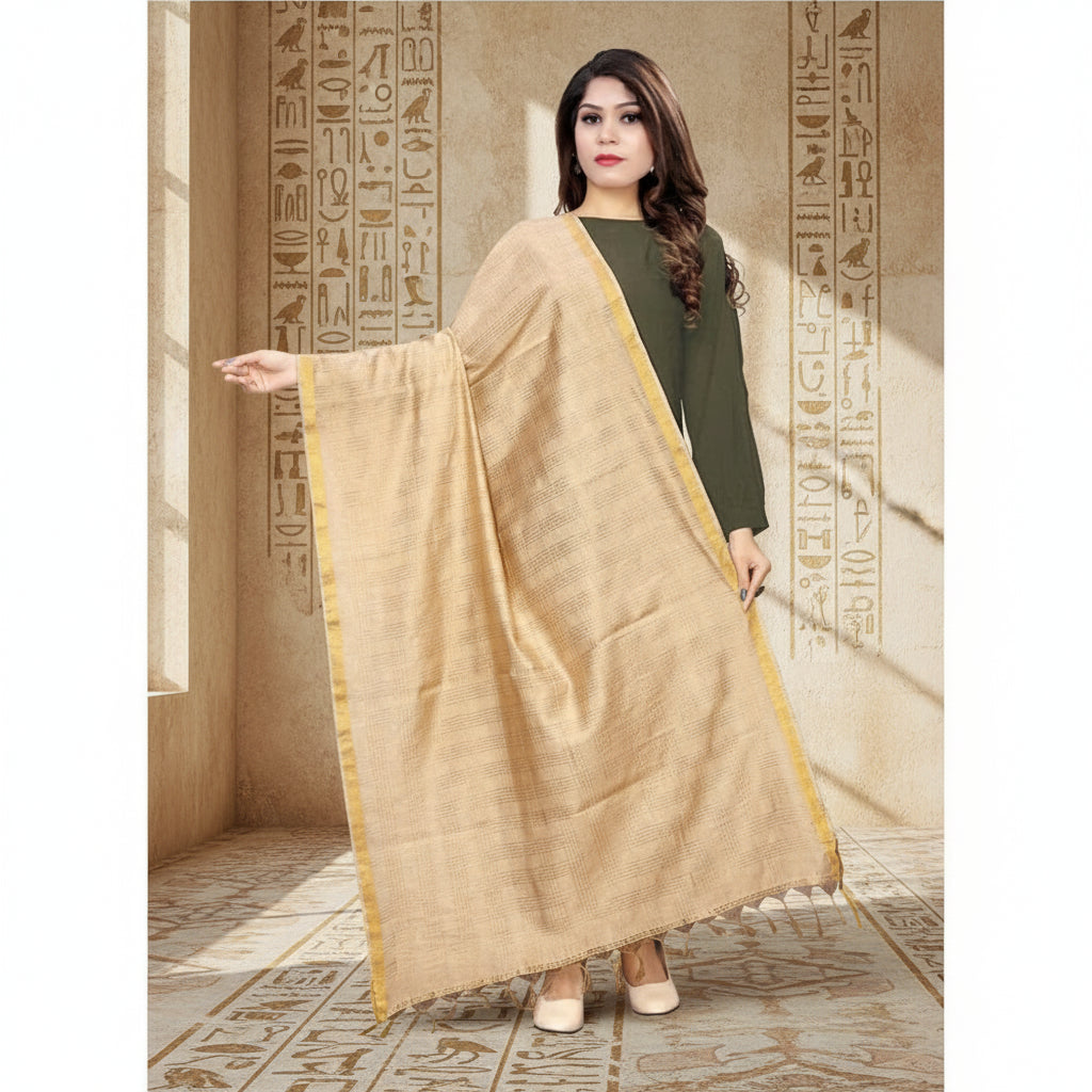 Women's cotton jari woven work dupatta (beige, length:2 2