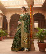 Load image into Gallery viewer, Women's Banarasi Silk Saree With Blouse (Green, 5-6Mtrs)