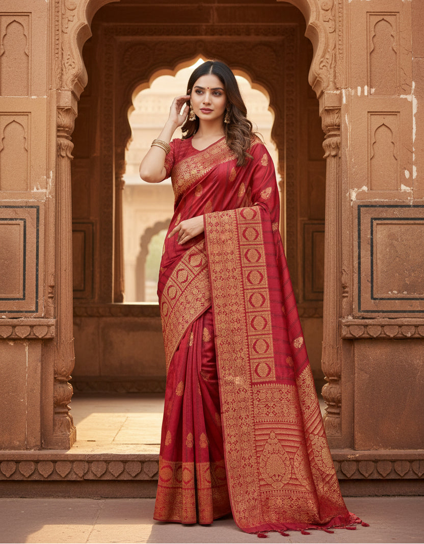 Women's banarasi silk saree with blouse (peach, 5 6mtrs) kashvii