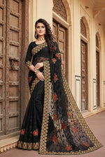 Load image into Gallery viewer, Women's Net Saree With Blouse (Black, 5-6Mtrs) Kashvii