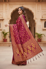 Load image into Gallery viewer, Women's Banarasi Silk Saree With Blouse (Wine, 5-6Mtrs)