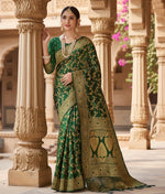 Load image into Gallery viewer, Women's Banarasi Silk Saree With Blouse (Green, 5-6Mtrs)