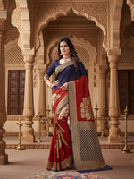 Load image into Gallery viewer, Women's Banarasi Silk Saree With Blouse (Navy Blue, Red, 5-6Mtrs) Kashvii