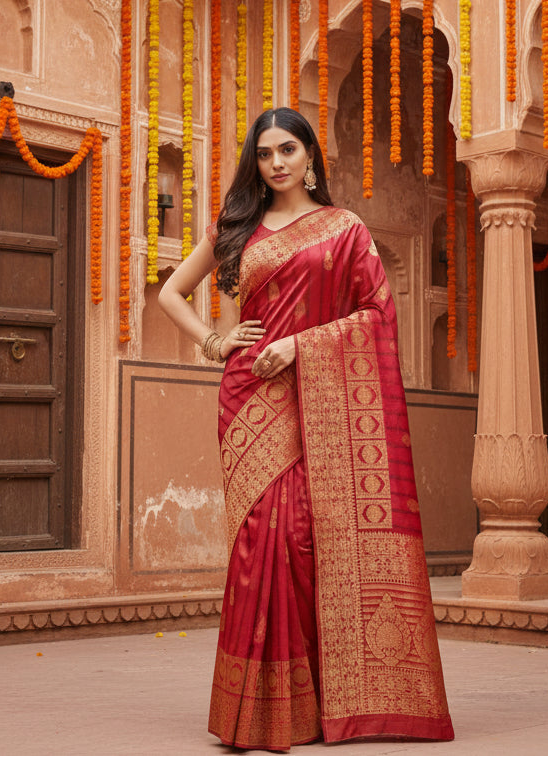 Women's banarasi silk saree with blouse (peach, 5 6mtrs) kashvii