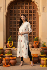 Load image into Gallery viewer, Women's Khadi Printed A Line Kurti (Off White, Khadi) Kashvii
