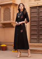 Load image into Gallery viewer, Women's Khadi Printed A Line Kurti (Black, Khadi) Kashvii