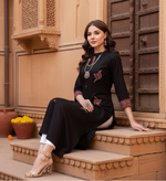 Load image into Gallery viewer, Women's Khadi Printed A Line Kurti (Black, Khadi) Kashvii