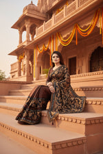 Load image into Gallery viewer, Women's Lycra Blend Saree with Blouse (Coffee, 5-6 Mtrs)