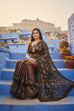 Load image into Gallery viewer, Women's Lycra Blend Saree with Blouse (Coffee, 5-6 Mtrs) Kashvii