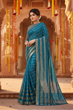 Load image into Gallery viewer, Women's Vichitra Saree with Blouse (Rama, 5-6 Mtrs)