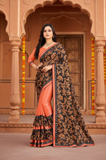 Load image into Gallery viewer, Women's Lycra Blend Saree with Blouse (Orange, 5-6 Mtrs)