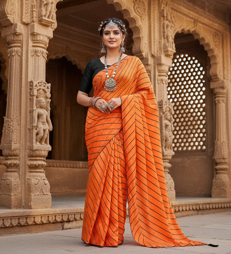 Women's vichitra saree with blouse (orange, 5 6 mtrs) kashvii