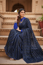 Load image into Gallery viewer, Women's Vichitra Saree with Blouse (Blue, 5-6 Mtrs) Kashvii