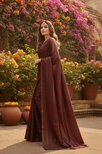 Load image into Gallery viewer, Women's Satin Silk Saree with Blouse (Orange, 5-6 Mtrs)