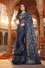 Load image into Gallery viewer, Women's Lycra Blend Saree with Blouse (Blue, 5-6 Mtrs)