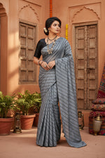 Load image into Gallery viewer, Women's Vichitra Saree with Blouse (Grey, 5-6 Mtrs) Kashvii