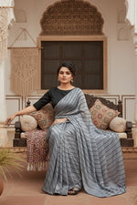 Load image into Gallery viewer, Women's Vichitra Saree with Blouse (Grey, 5-6 Mtrs) Kashvii