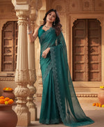 Load image into Gallery viewer, Women's Jimmy choo Embellished Bollywood Saree With Unstitched Blouse 5.5Mtr (Green) Kashvii