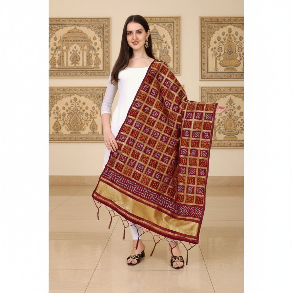 Women's silk pure weaving work duppatta (maroon, length: 2 2