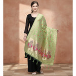 Load image into Gallery viewer, Women's Silk Pure Zari weaving Duppatta (Light Green, Length: 2-2.3 Mtrs) Kashvii