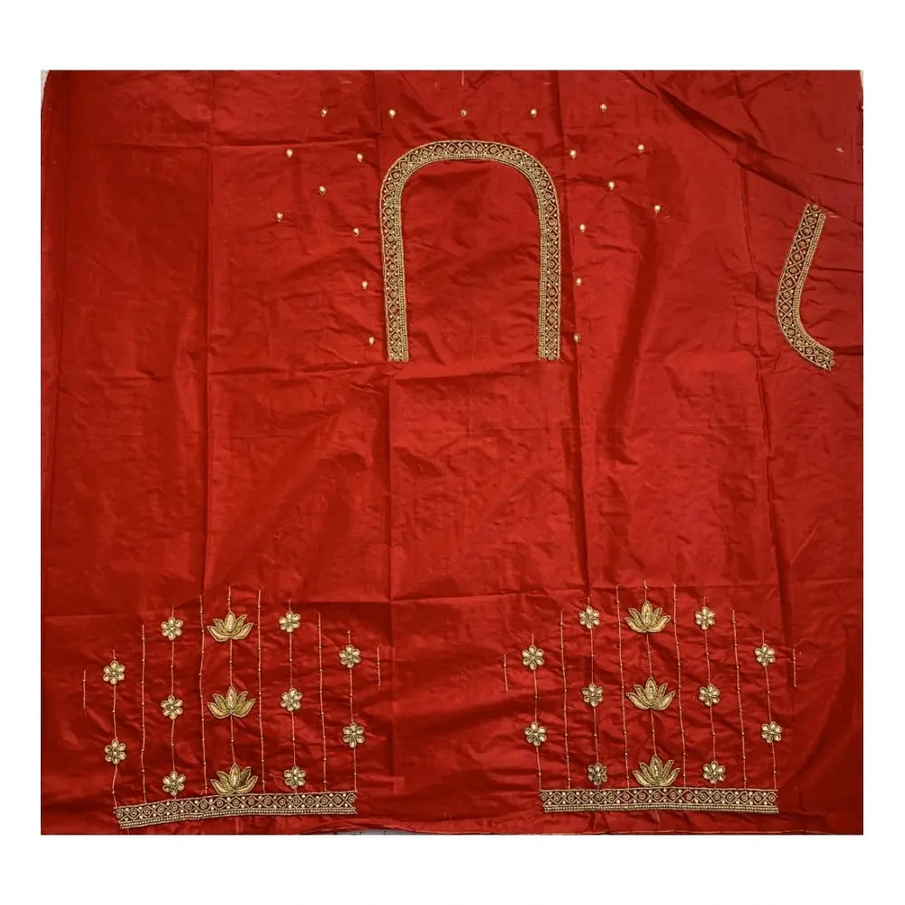 Women's cotton silk self design unstitched blouse piece (red, 80 100 cm) kashvii