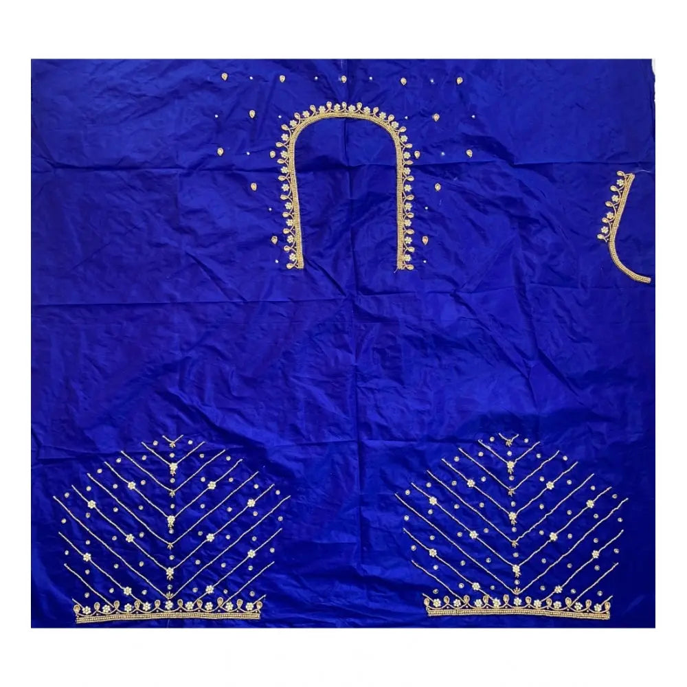 Women's cotton silk self design unstitched blouse piece (dark blue, 80 100 cm) kashvii