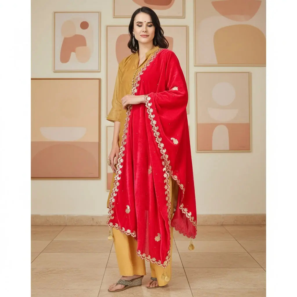 Women's velvet gotta patti dupatta (pink, length:Â 2