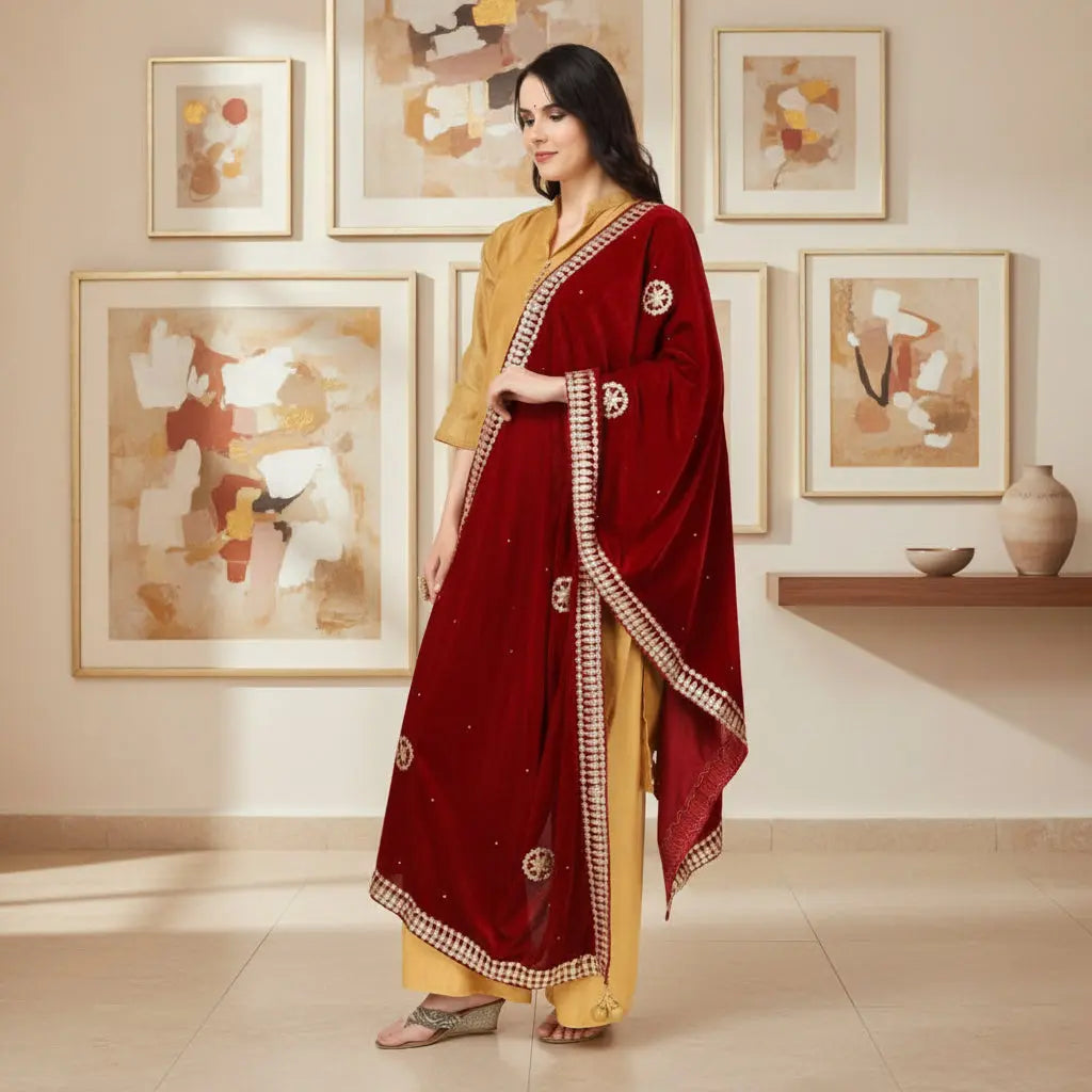 Women's velvet gotta patti dupatta (maroon, length:Â 2